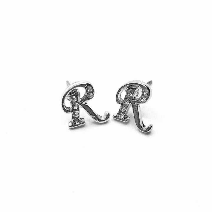 Earring Metal Initial Letter Silver Clear