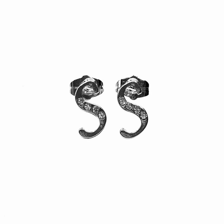 Earring Metal Initial Letter Silver Clear