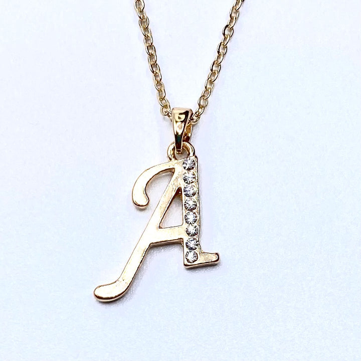 Necklace Charm Rhinestone Initial Gold