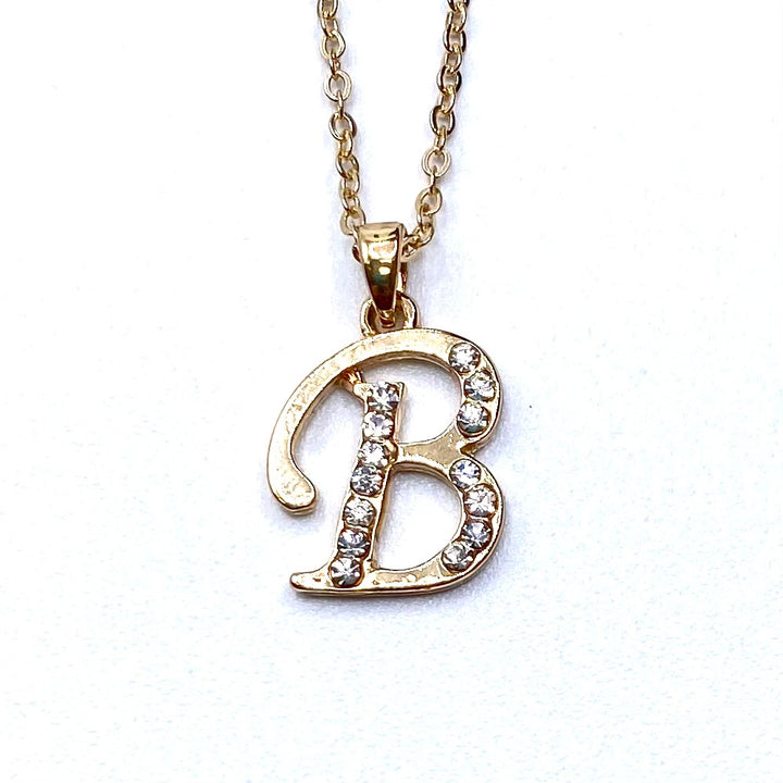 Necklace Charm Rhinestone Initial Gold