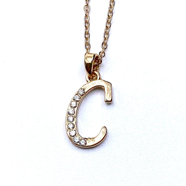 Necklace Charm Rhinestone Initial Gold