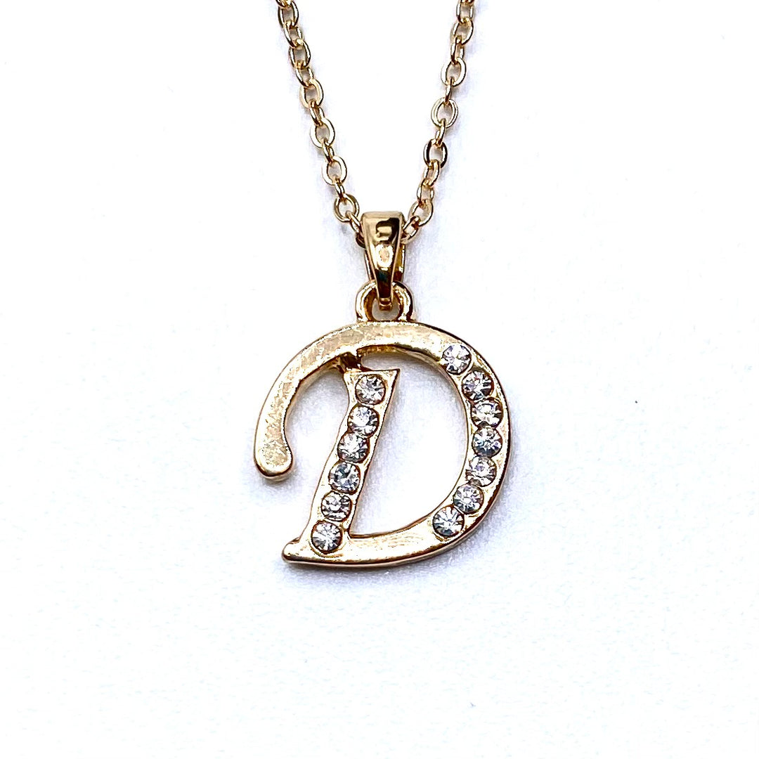 Necklace Charm Rhinestone Initial Gold