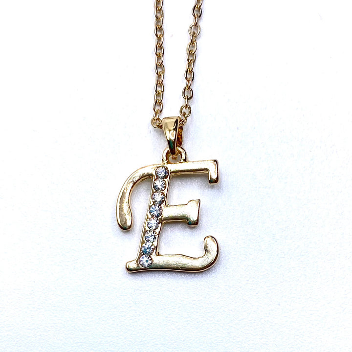 Necklace Charm Rhinestone Initial Gold