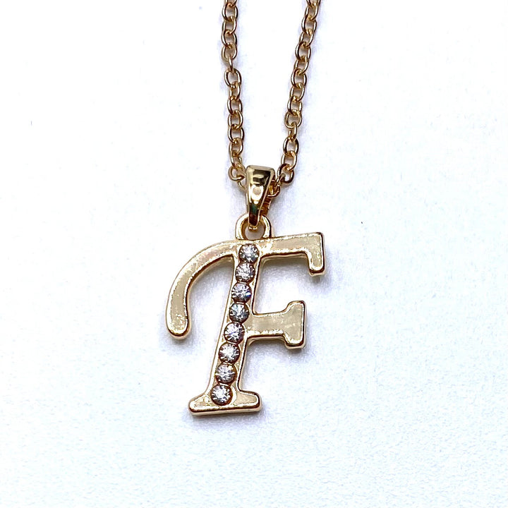 Necklace Charm Rhinestone Initial Gold