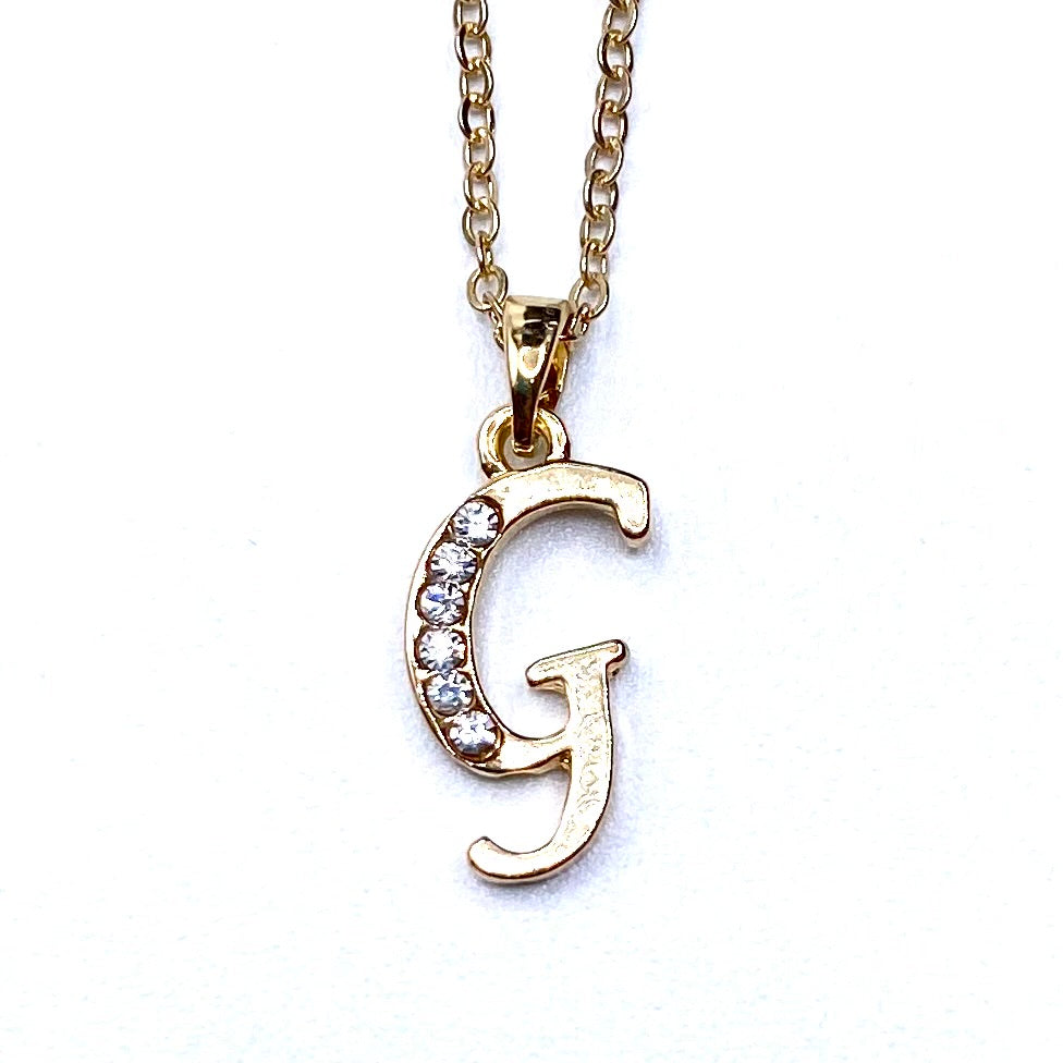 Necklace Charm Rhinestone Initial Gold