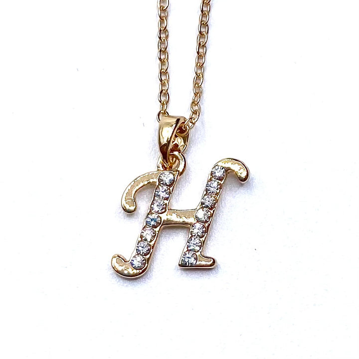 Necklace Charm Rhinestone Initial Gold