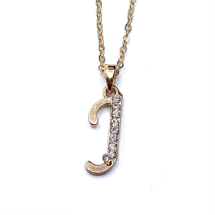 Necklace Charm Rhinestone Initial Gold