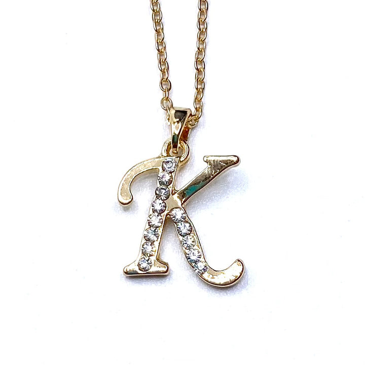 Necklace Charm Rhinestone Initial Gold