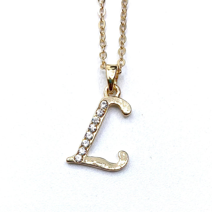 Necklace Charm Rhinestone Initial Gold