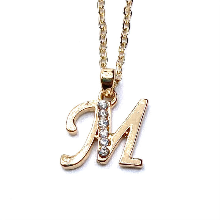 Necklace Charm Rhinestone Initial Gold