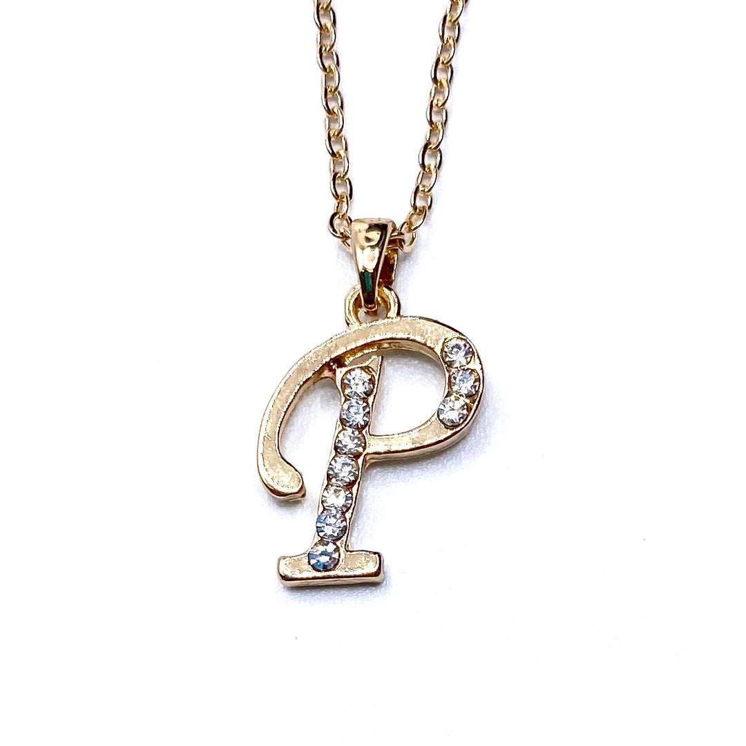 Necklace Charm Rhinestone Initial Gold