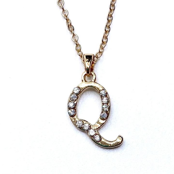 Necklace Charm Rhinestone Initial Gold