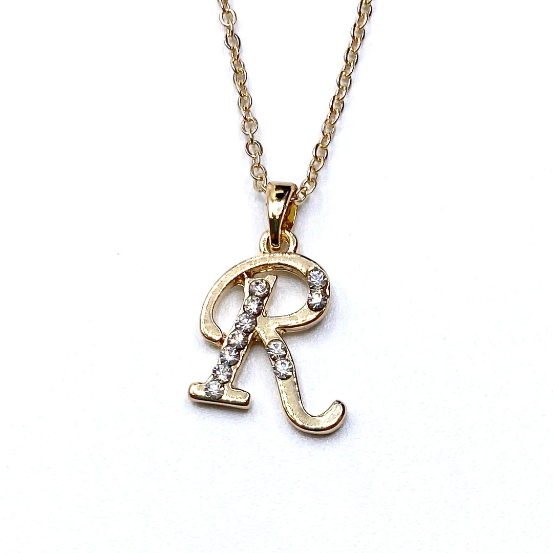 Necklace Charm Rhinestone Initial Gold