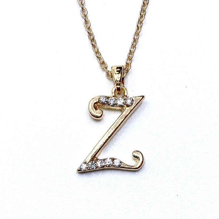 Necklace Charm Rhinestone Initial Gold