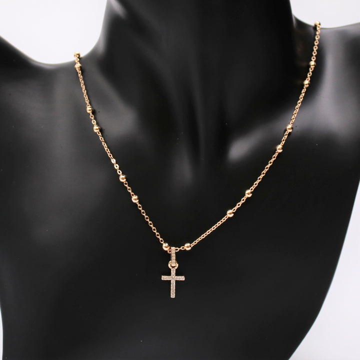 Necklace Charm Rhinestone Cross Gold