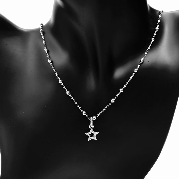 Necklace Charm Rhinestone Star Silver