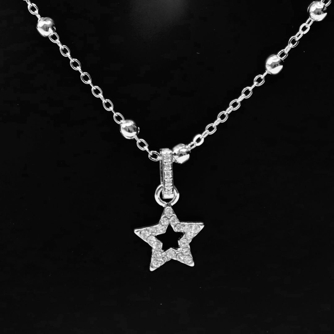 Necklace Charm Rhinestone Star Silver