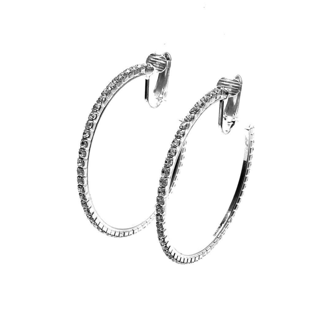 Earring CLIP on Rhinestone Hoop 2.25 inch