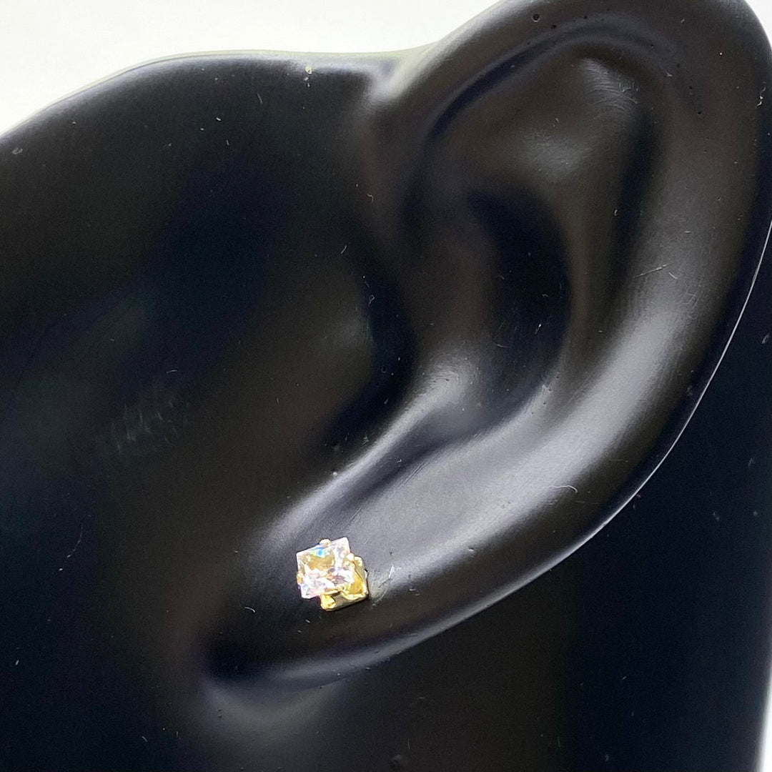 Earring Stud Cubic Zirconia Square 4mm