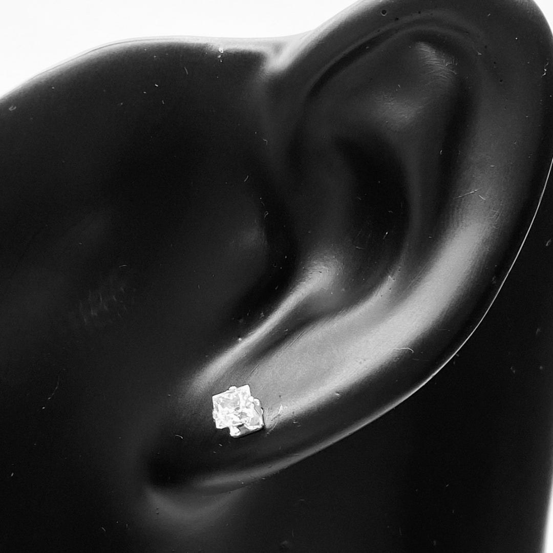 Earring Stud Cubic Zirconia Square 4mm