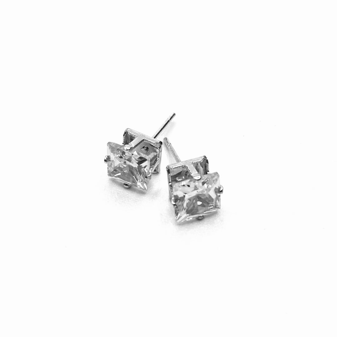 Earring Stud Cubic Zirconia Square 7mm