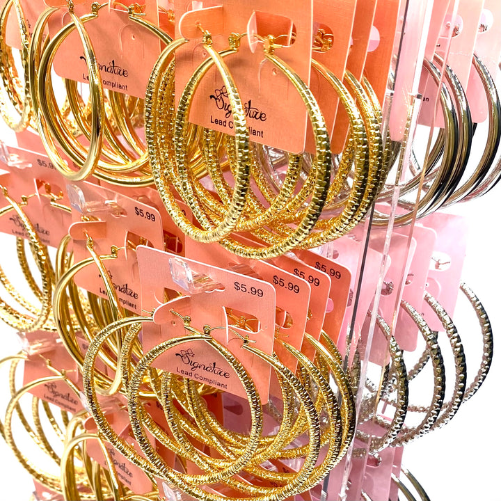 DISPLAY 72 Pair Earring Metal Hollow Hoop Gold Silver PICK UP ONLY