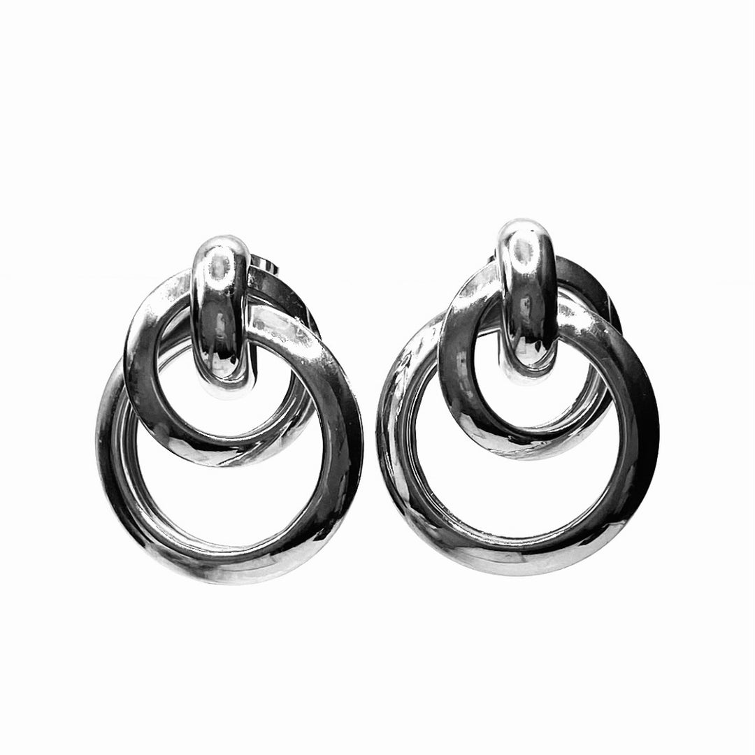 Earring Metal Design Shiny Silver 1.35"