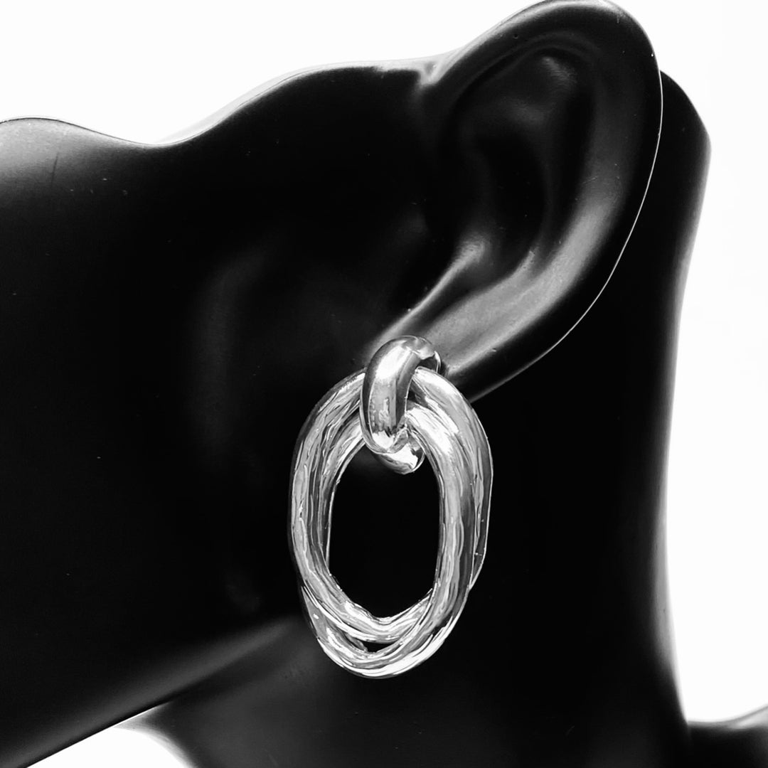 Earring Metal Design Shiny Silver 1.7"