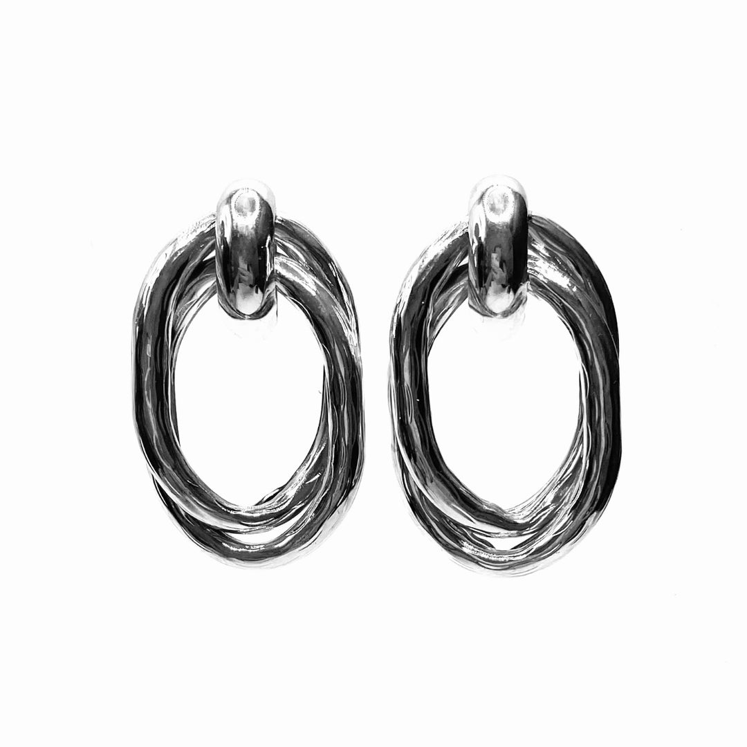 Earring Metal Design Shiny Silver 1.7"