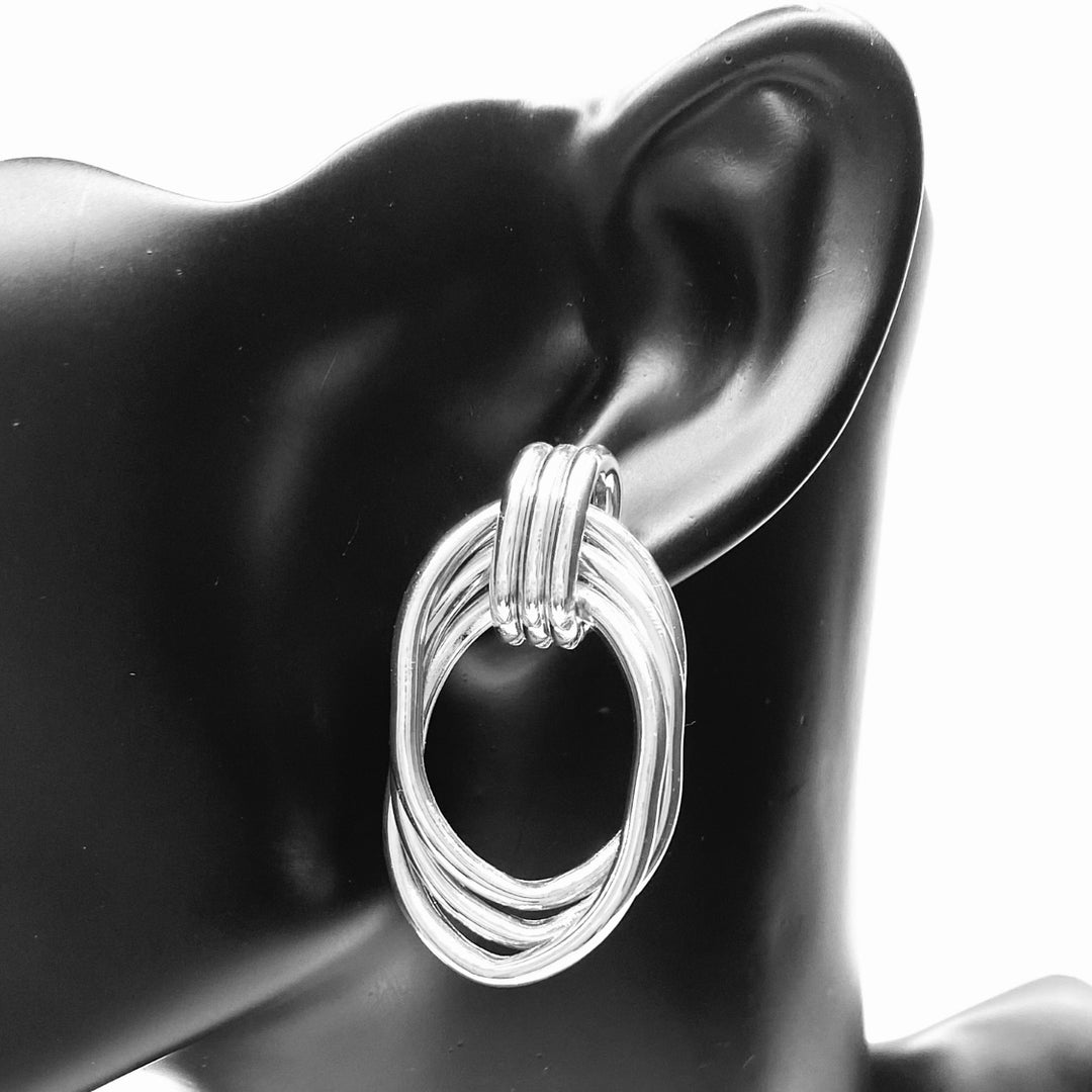 Earring Metal Design Shiny Silver 1.75"