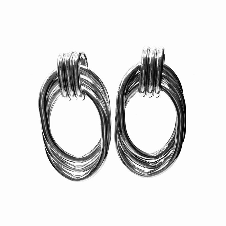 Earring Metal Design Shiny Silver 1.75"