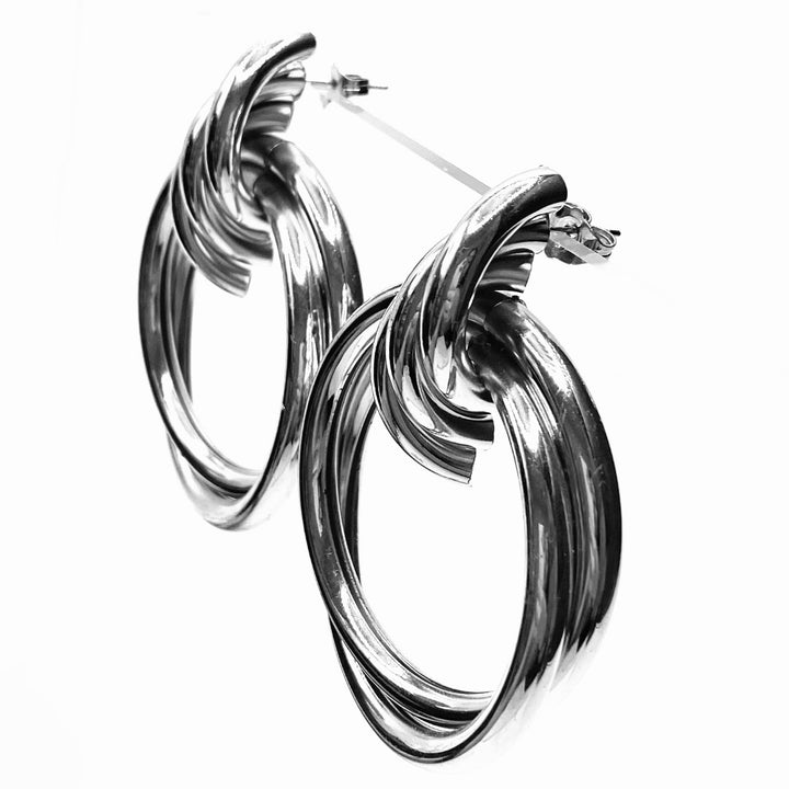 Earring Metal Design Shiny Silver 2.75" x 2"