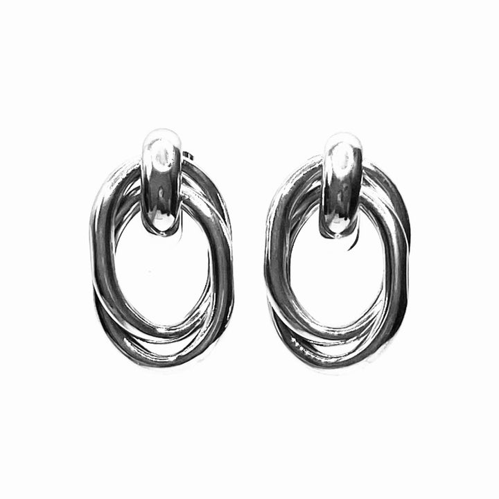 Earring Metal Design Shiny Silver 1.3"