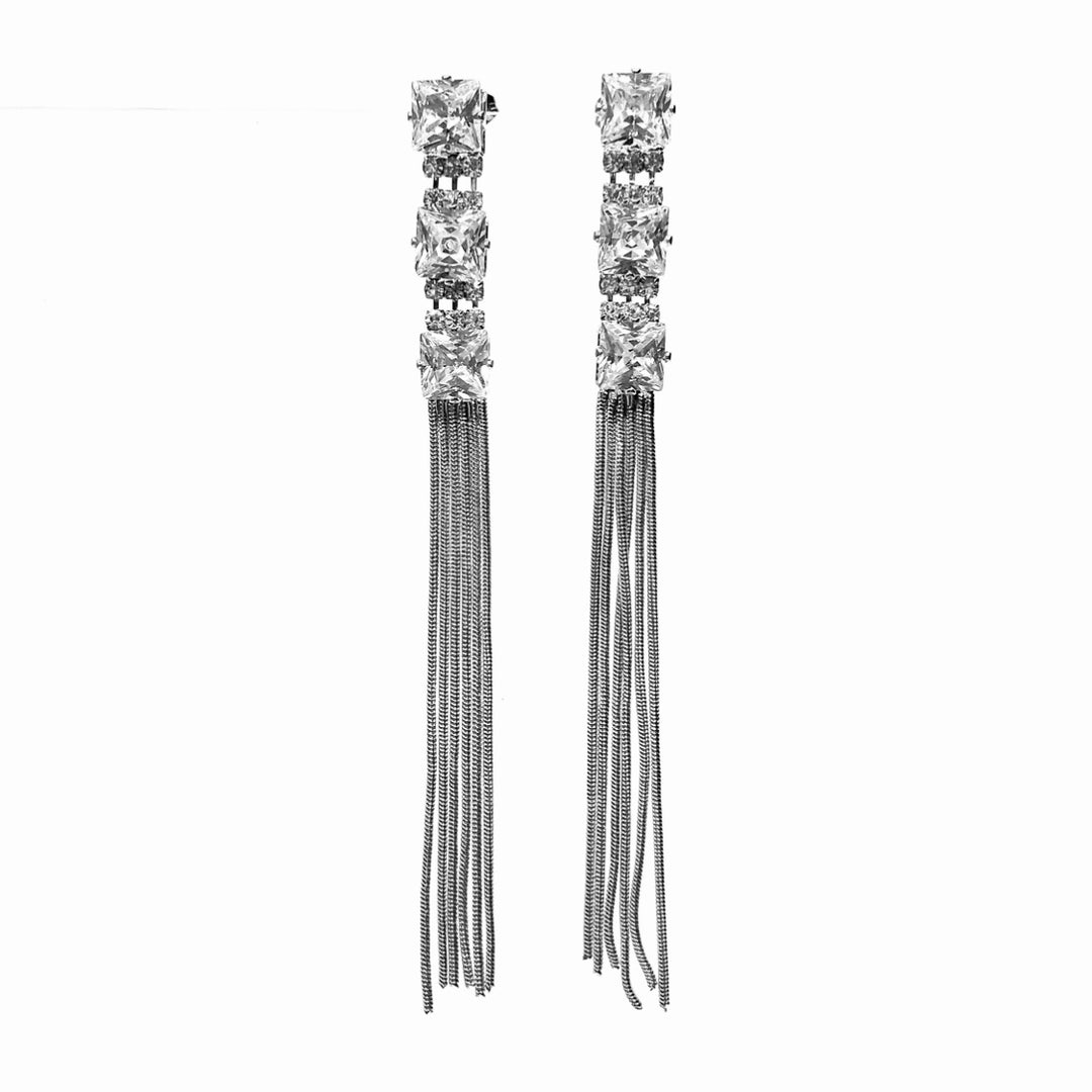 Long Earring Drop Metal Rhinestone Fringe