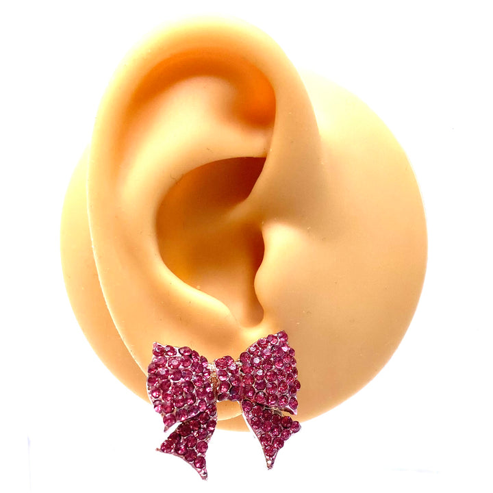 Earring Rhinestone Bow Gold Pink