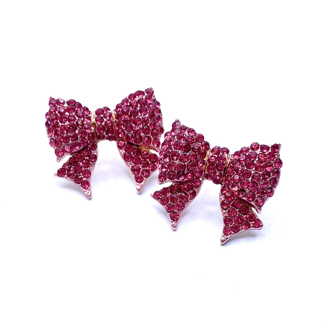 Earring Rhinestone Bow Gold Pink