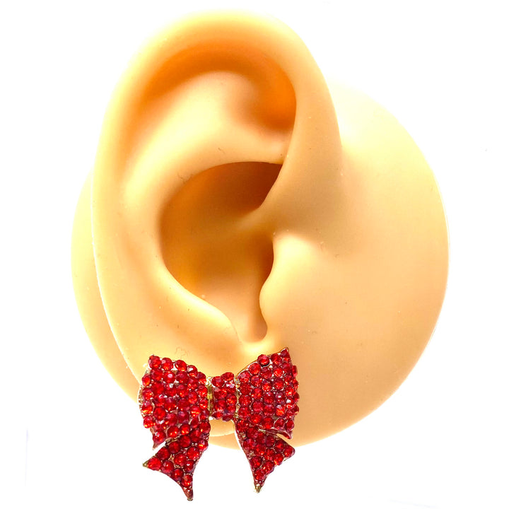 Earring Rhinestone Bow Gold Red