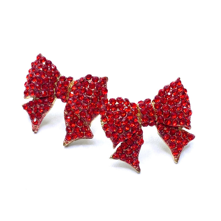 Earring Rhinestone Bow Gold Red