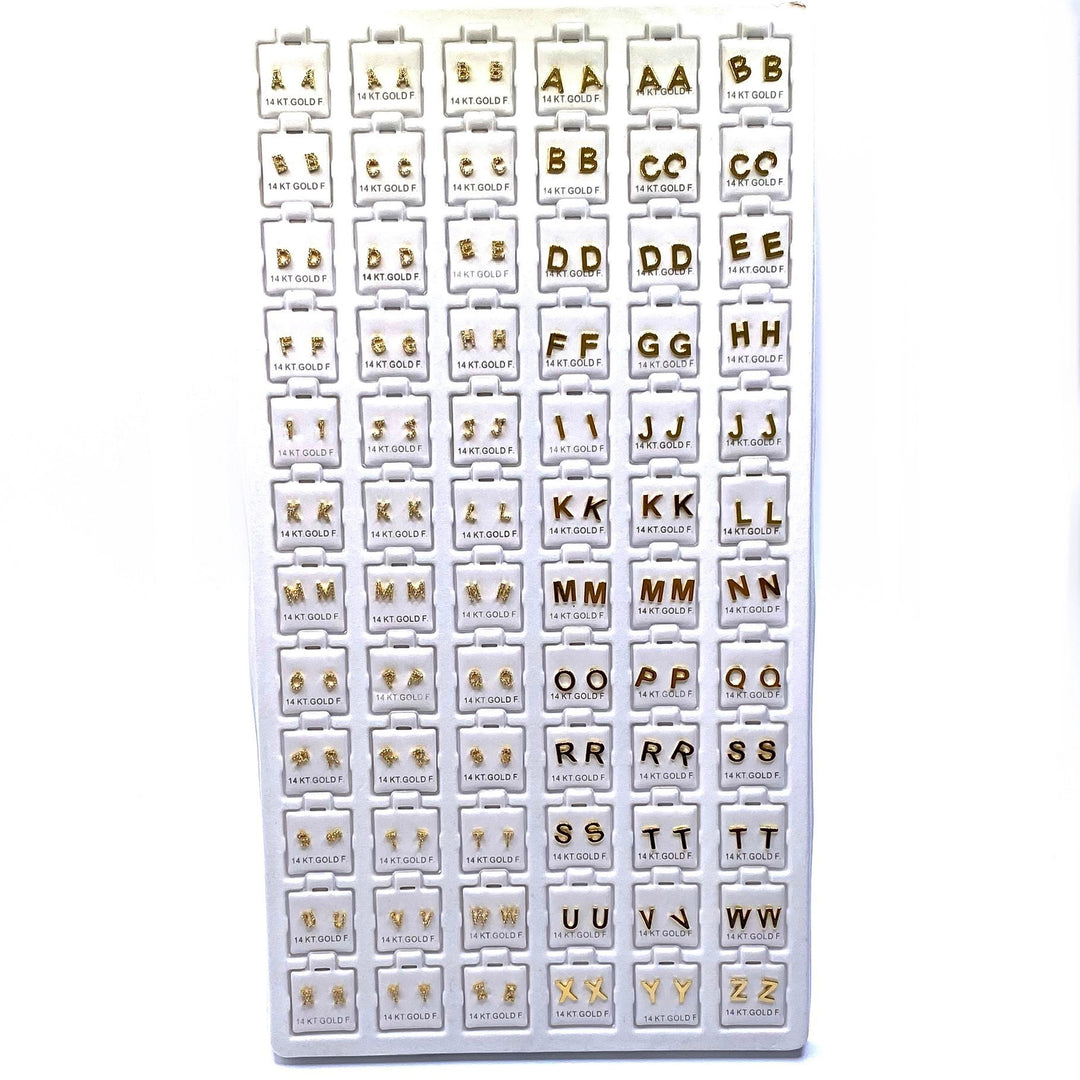 Earring 72 Piece Set DISPLAY Cubic Zirconia Gold Plated Initial Letter