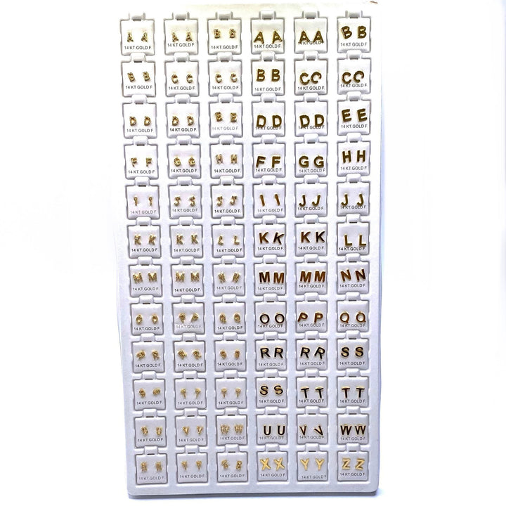 Earring 72 Piece Set DISPLAY Cubic Zirconia Gold Plated Initial Letter