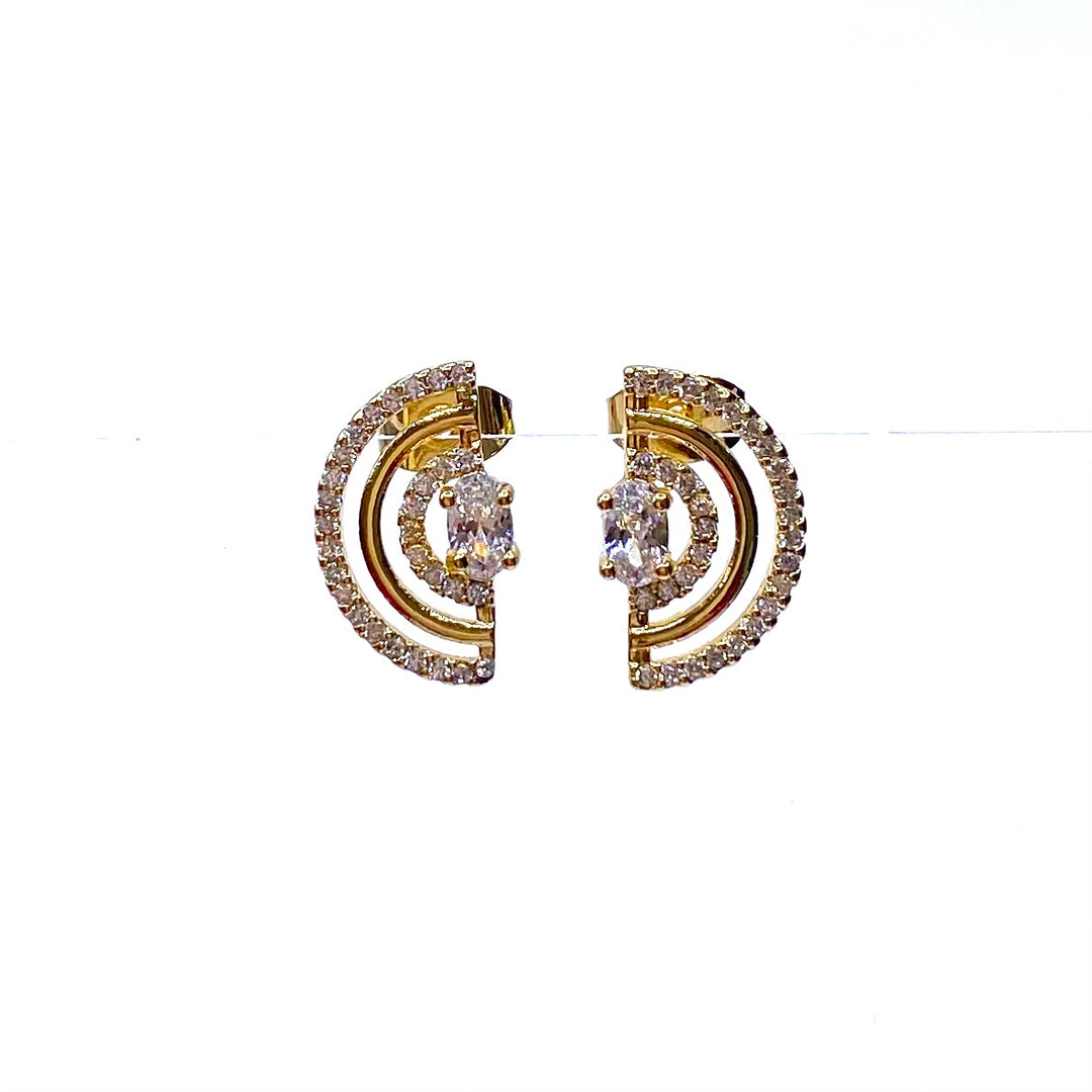 Earring Cubic Zirconia Pave Semi Circle