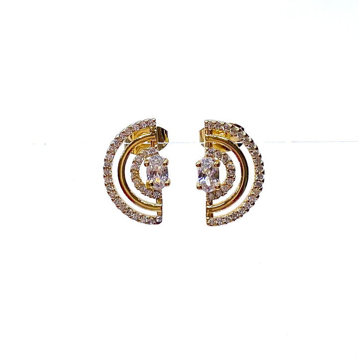 Earring Cubic Zirconia Pave Semi Circle