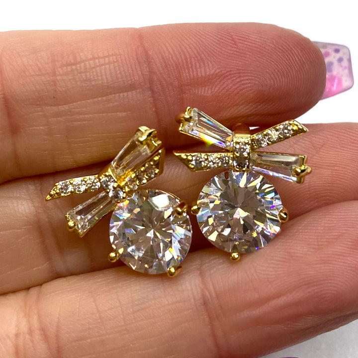 Earring Cubic Zirconia Circle Bow