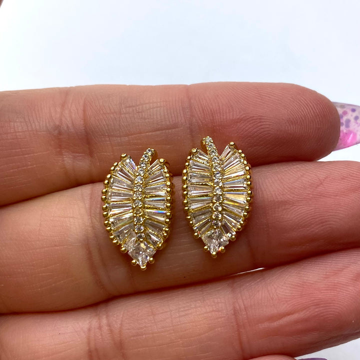 Earring Cubic Zirconia Leaf Design