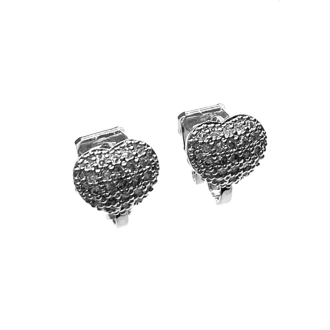 Earring CLIP on Heart Pave Rhinestone