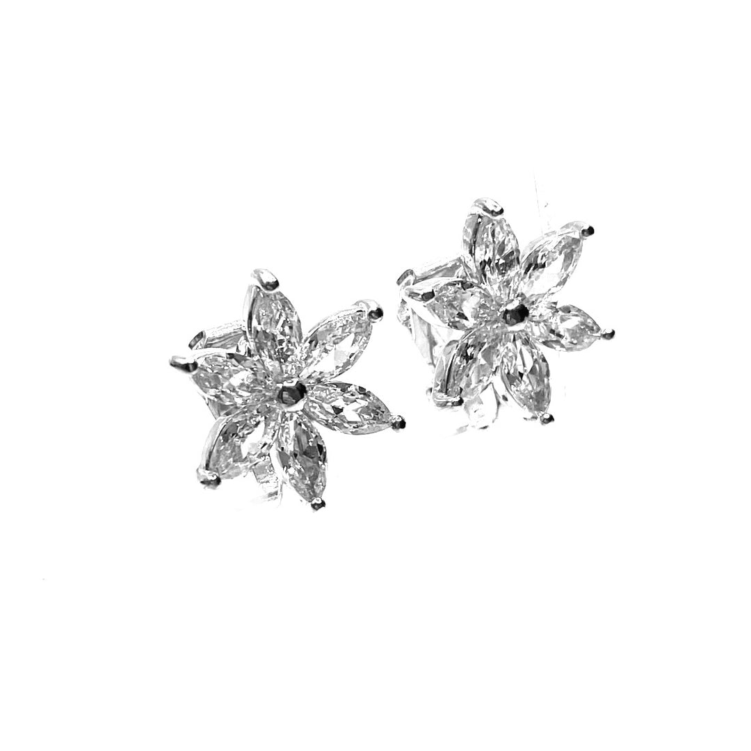 Earring CLIP on Flower Rhinestone