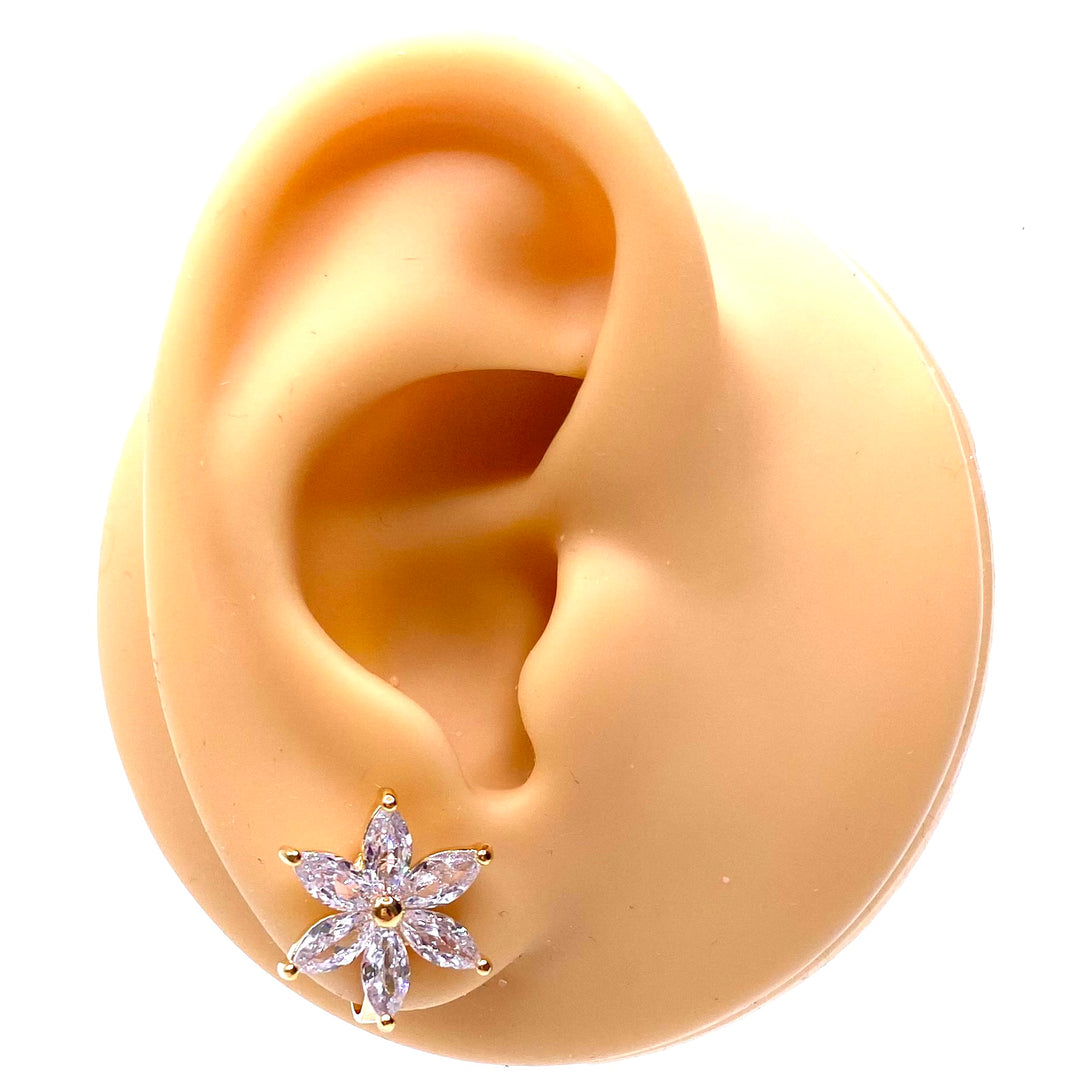 Earring CLIP on Flower Rhinestone