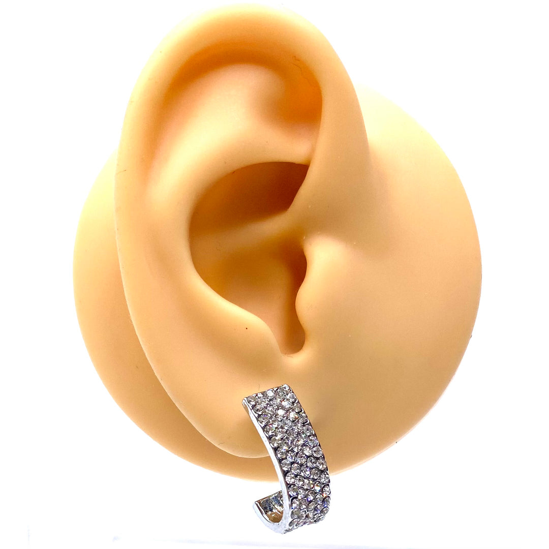 Earring Metal Rhinestone Curve Silver