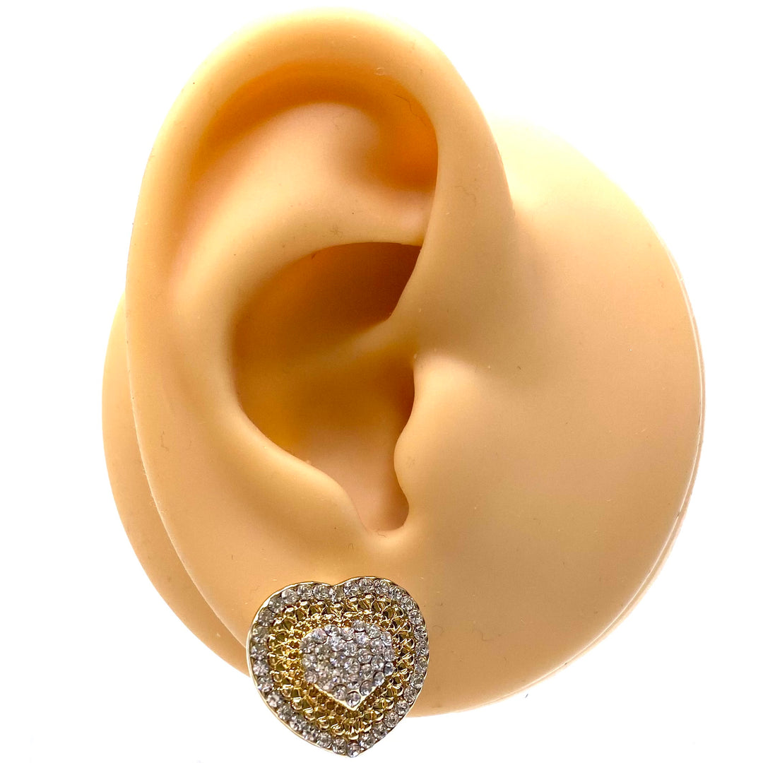 Earring Metal Rhinestone Heart Gold