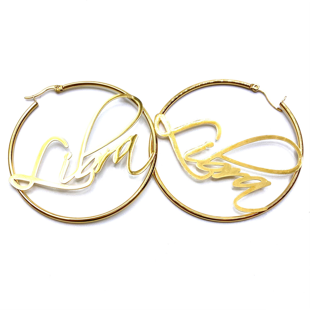 Earring Hoop Zodiac Word Gold